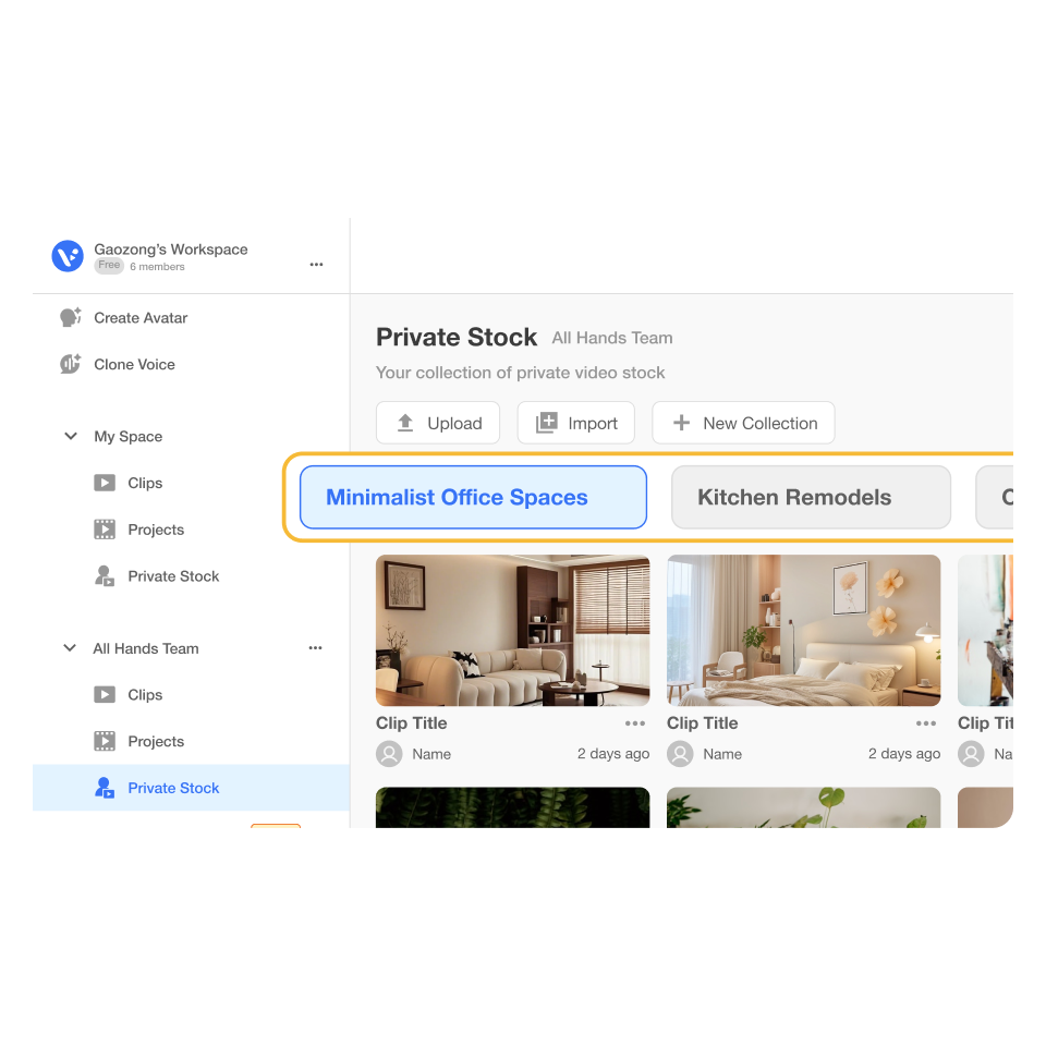 Step 3 — Organizing visuals into Collections like Modern Kitchens in Visla Private Stock for interior designers